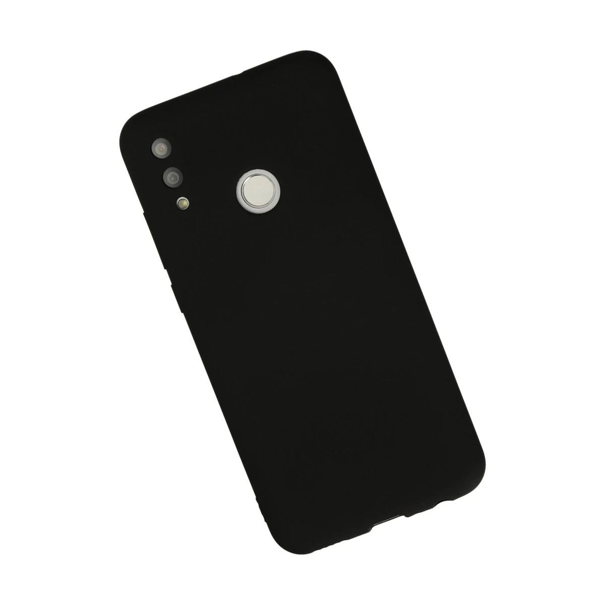 Çift kameralı ve arka parmak izi sensörlü siyah akıllı telefon.
