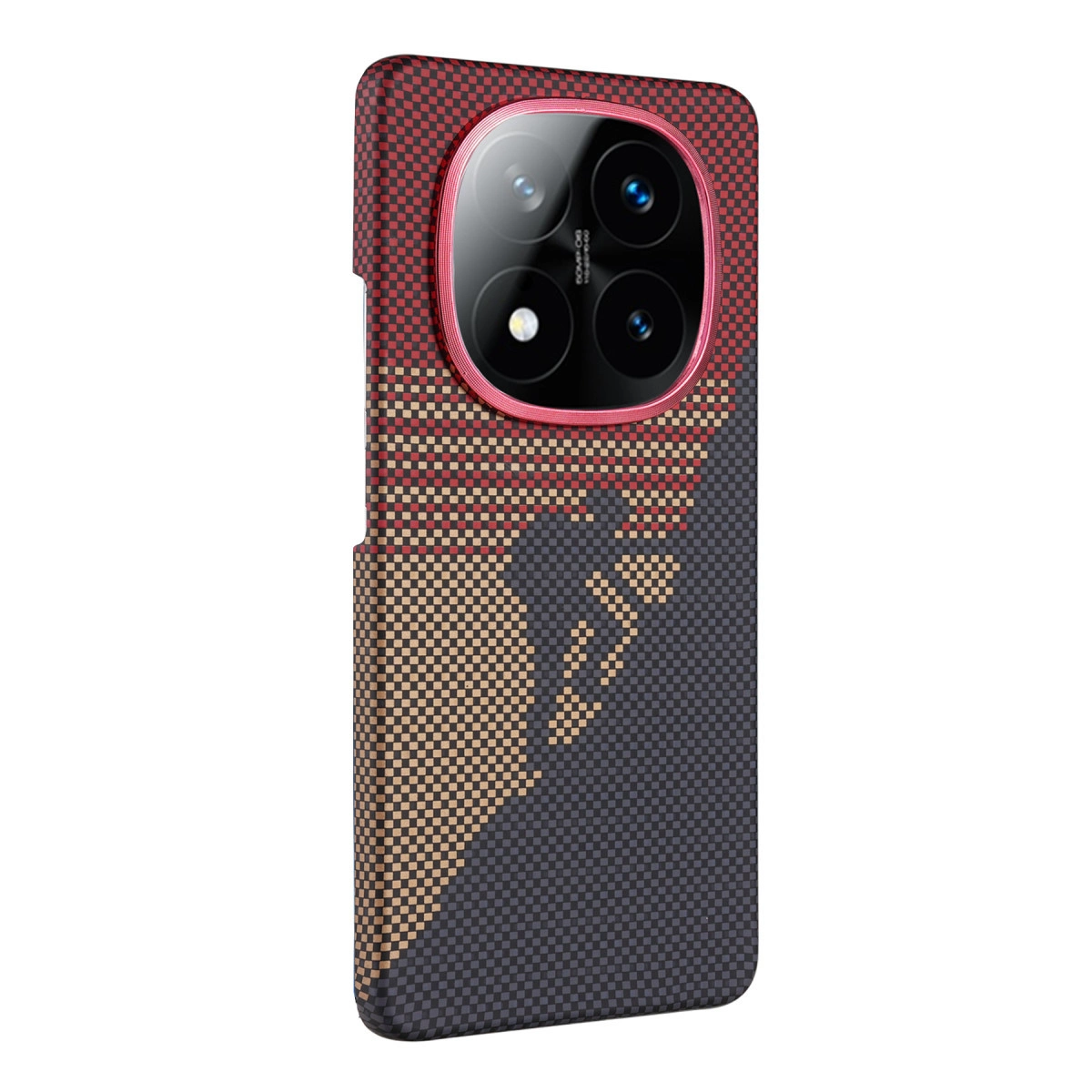 Kareli desenli ve kamera modüllü akıllı telefonun arkası.
