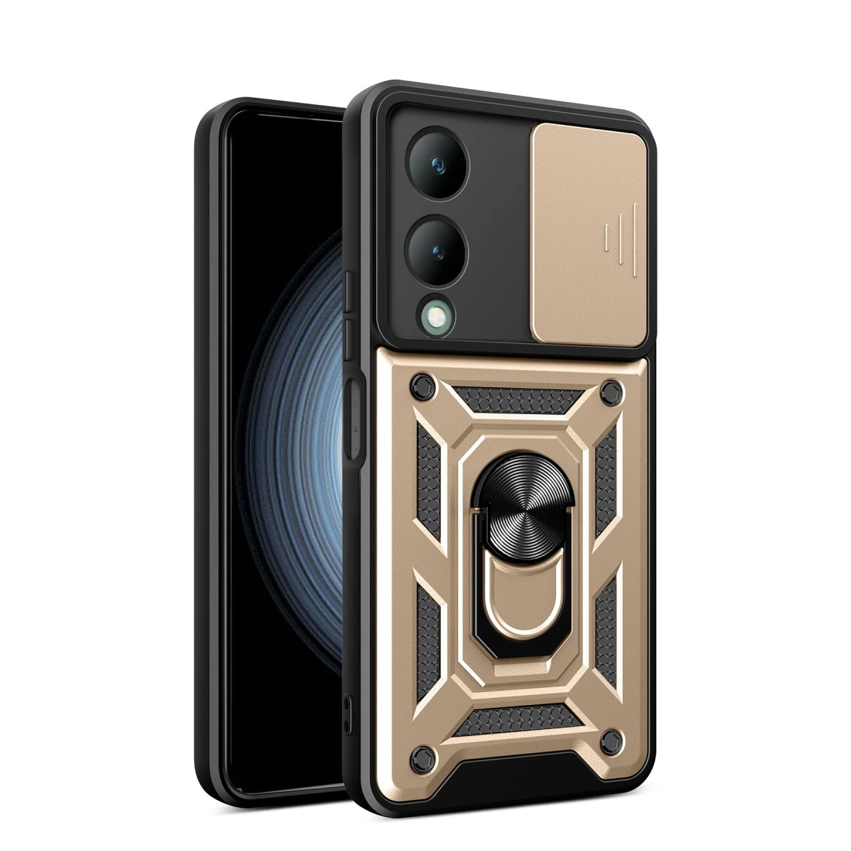 NEWFACE Vivo Y17s Uyumlu Pars Lens Yüzüklü Silikon Telefon Kılıfı Altın
