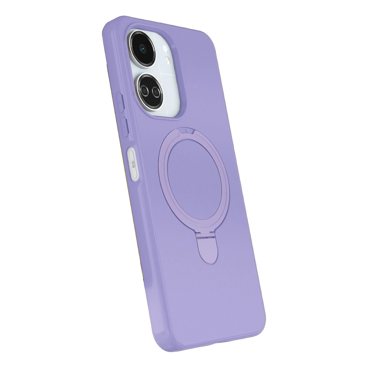 Kamera kesimli ve halka tutuculu mor renkli telefon kılıfı.
