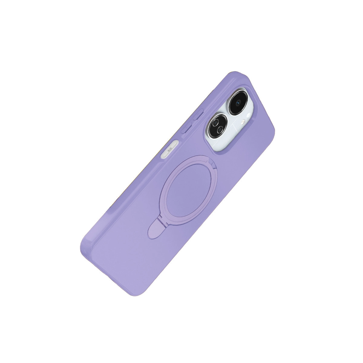 Halka tutuculu ve kamera oyuklu mor telefon kılıfı.