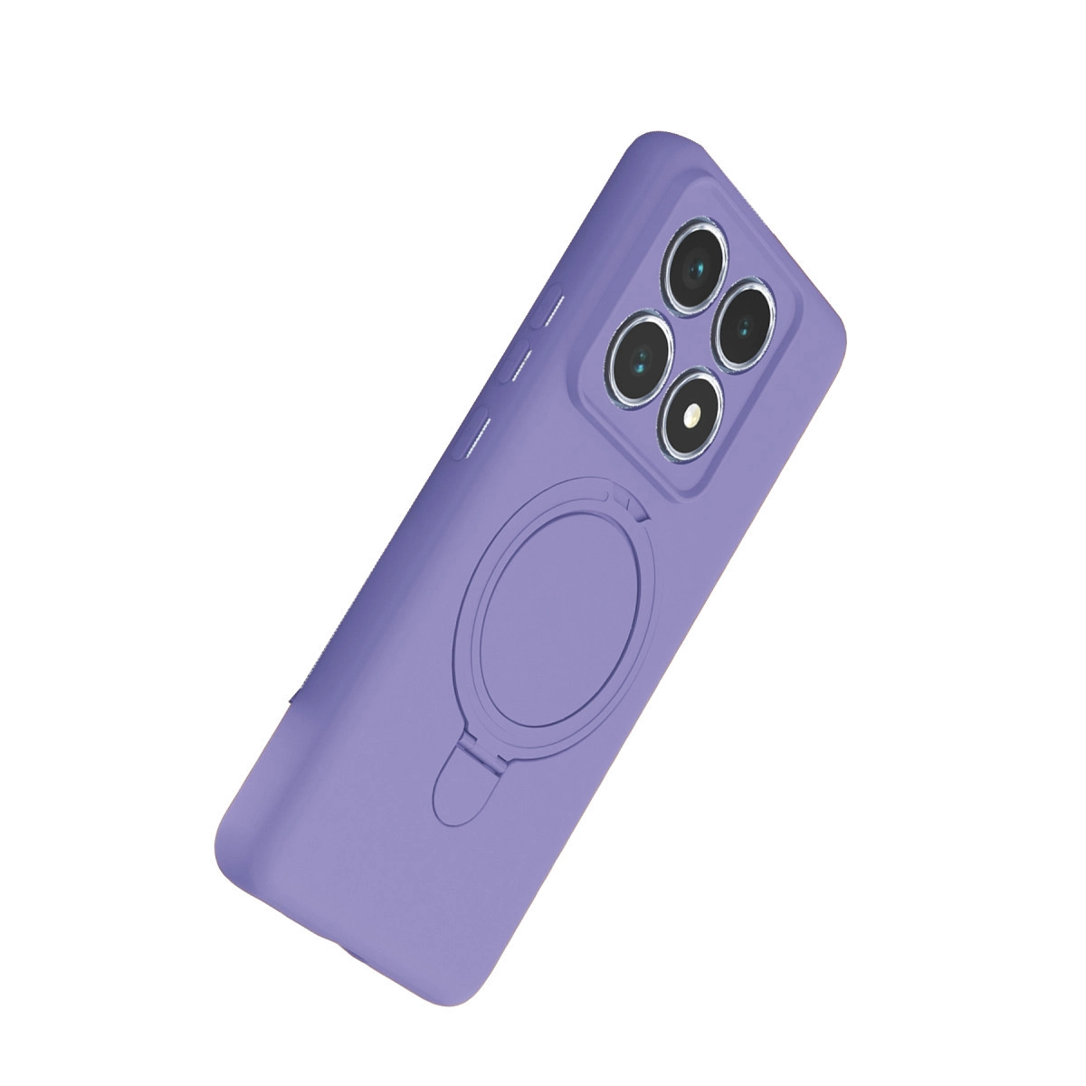 Halka tutuculu ve dört kamera lensli mor telefon kılıfı gösteriliyor.