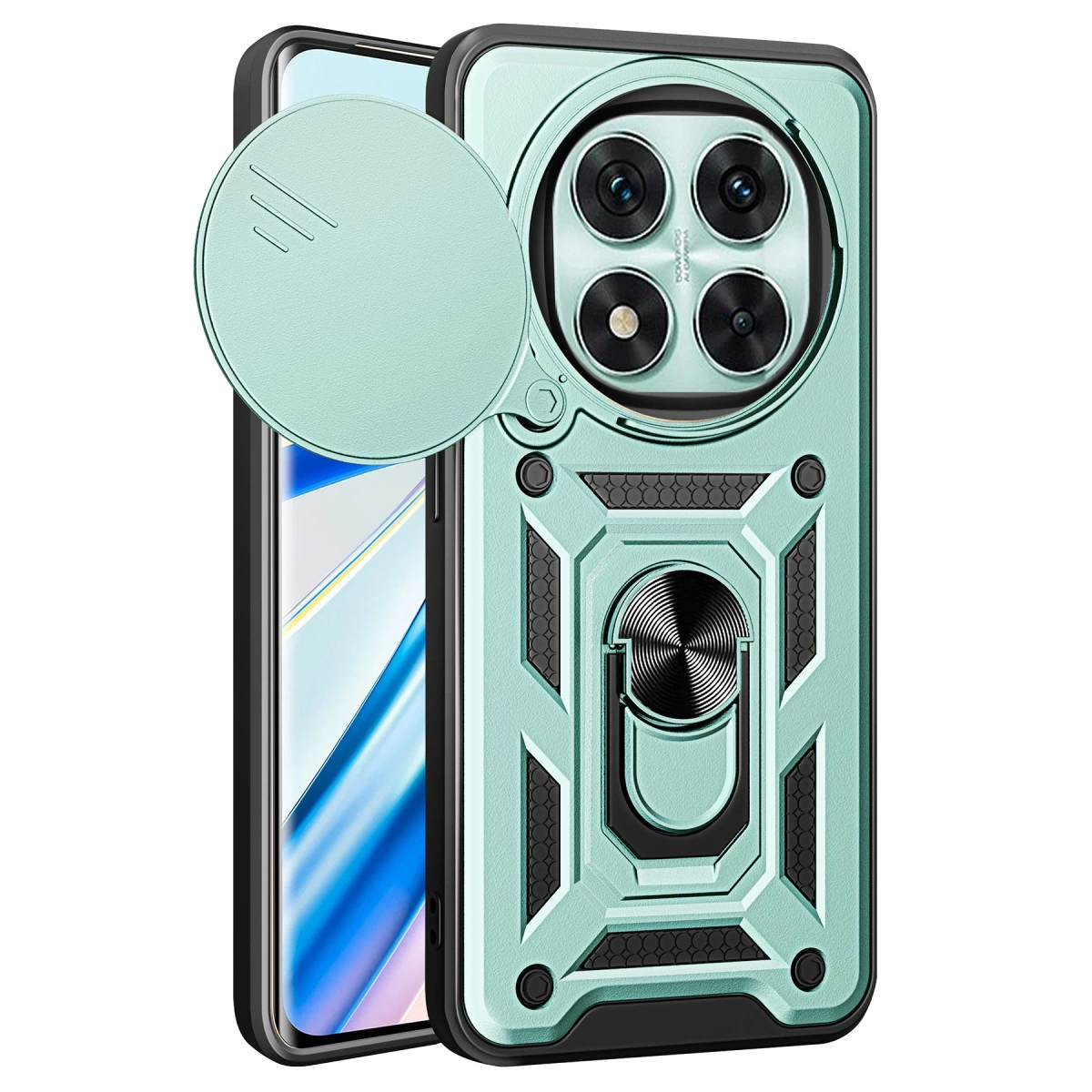 NEWFACE Xiaomi Redmi Note 14 Pro 5G Uyumlu Pars Lens Yüzüklü Silikon Telefon Kılıfı Yeşil