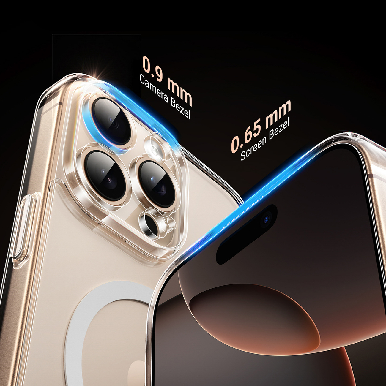 Przezroczyste etui na telefon podkreśla ramkę aparatu 0,9 mm i ekranu 0,65 mm.