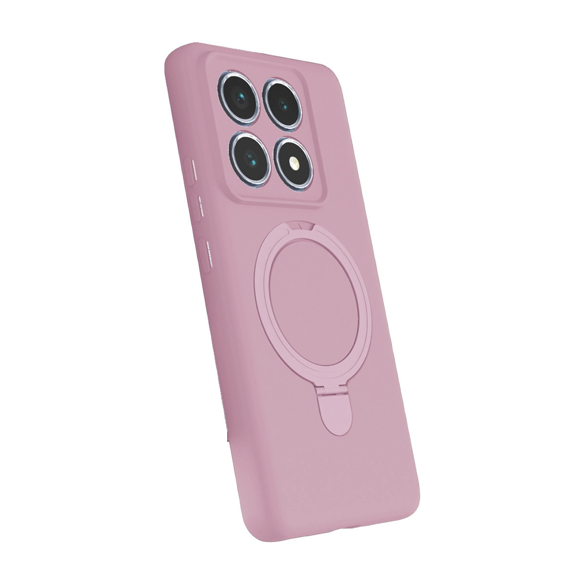 Dört kameralı ve halka tutuculu pembe telefon kılıfı.