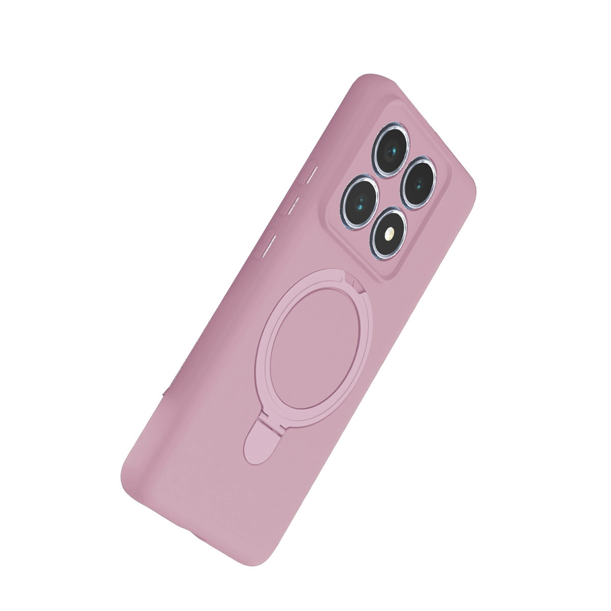 Dört kameralı ve halka tutuculu pembe telefon kılıfı.