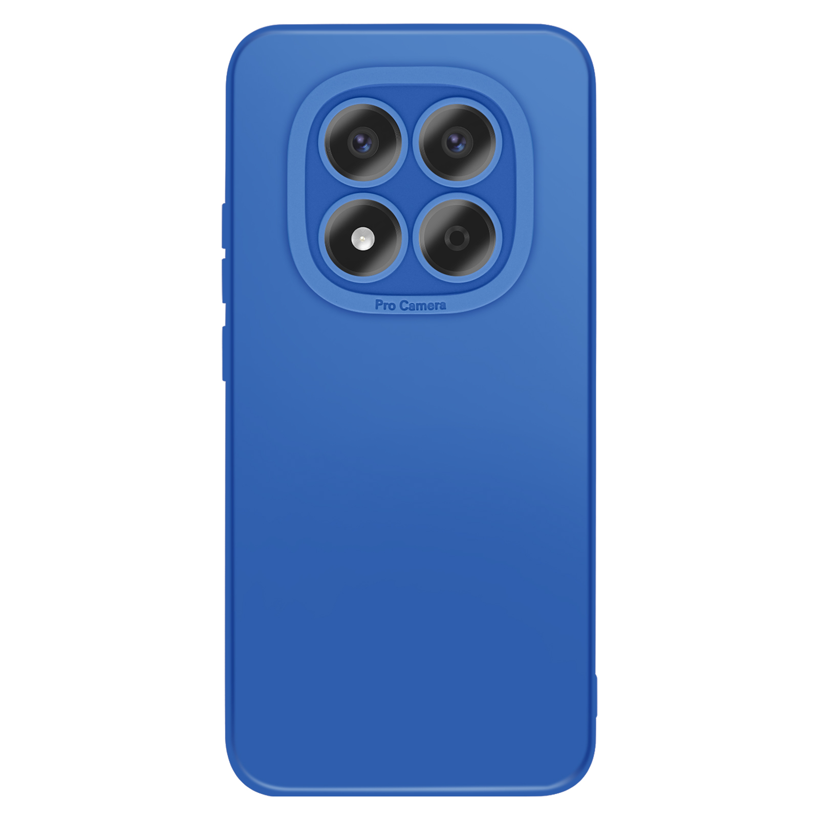 Coque de téléphone bleue avec quatre objectifs et un flash.
