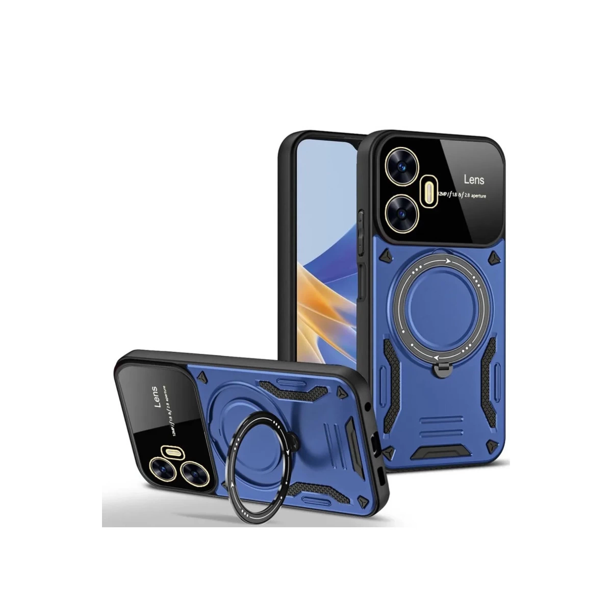 NEWFACE Realme C55 Uyumlu Joy Lens Standlı Kapak Telefon Kılıfı Lacivert