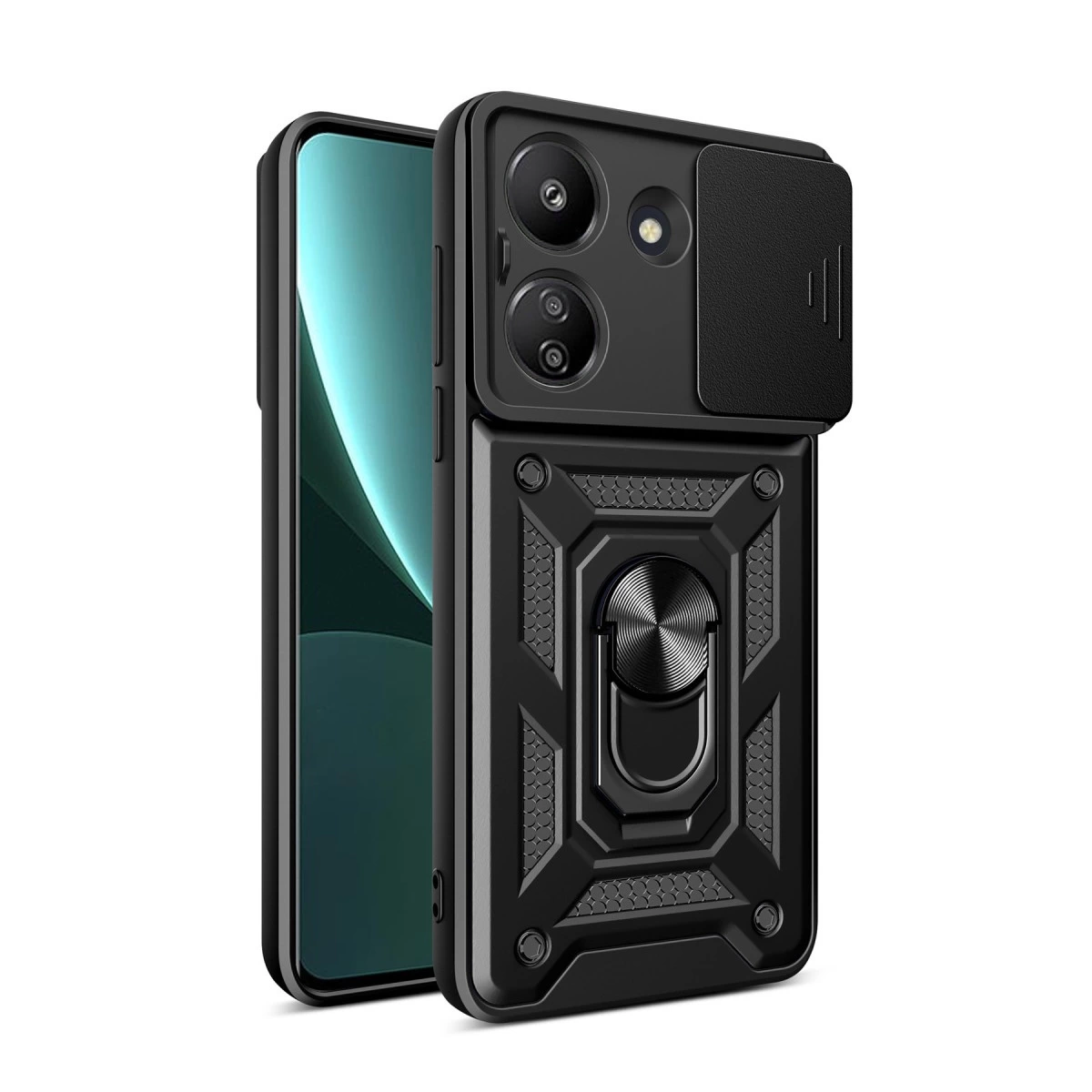 NEWFACE Xiaomi Redmi 13c Uyumlu Pars Lens Yüzüklü Silikon Telefon Kılıfı Siyah