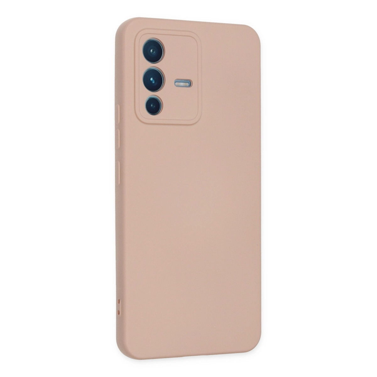 Üç kameralı ve flaşlı tozlu gül rengi telefon kılıfı.