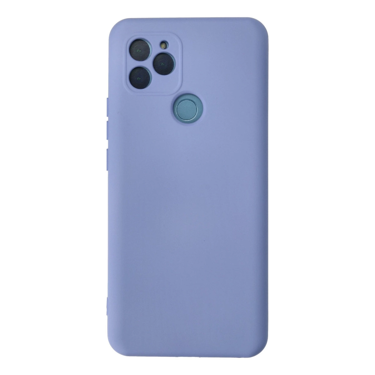 Üç kamera lensi ve parmak izi sensörlü mor telefon kılıfı.