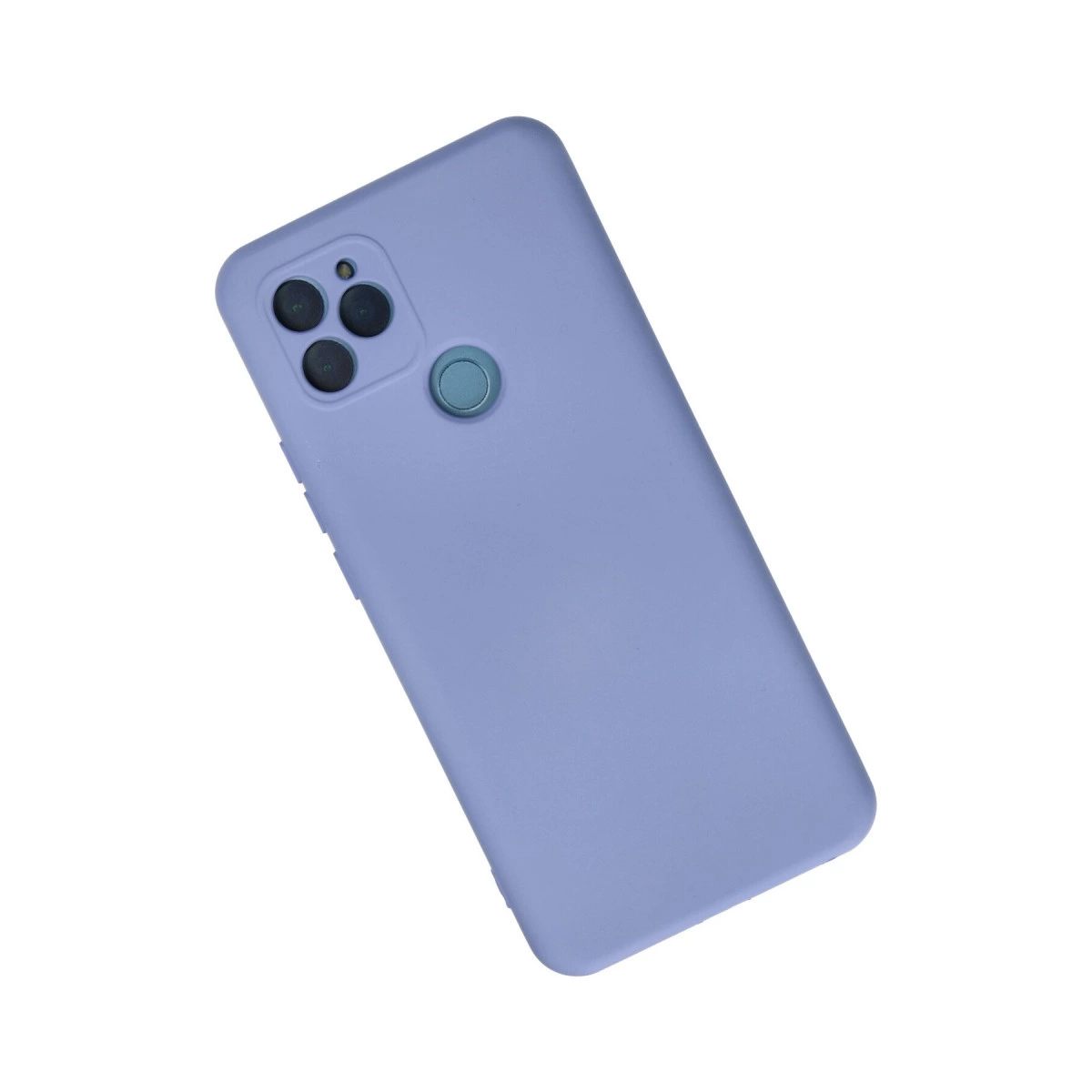 Üçlü kamera ve parmak izi sensörlü lavanta rengi telefon kılıfı.