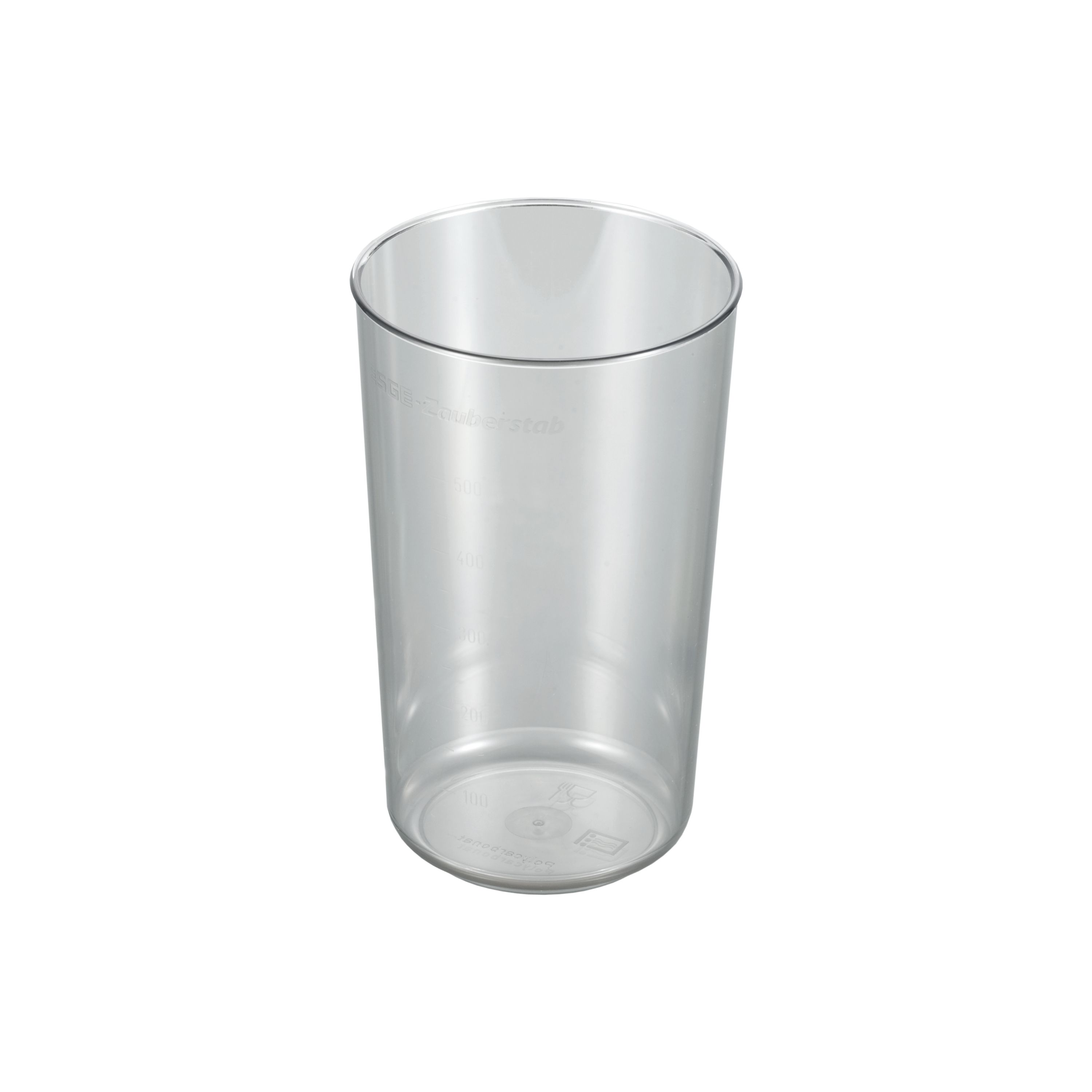 Przezroczysty kubek z miarką, używany do blenderów ręcznych.