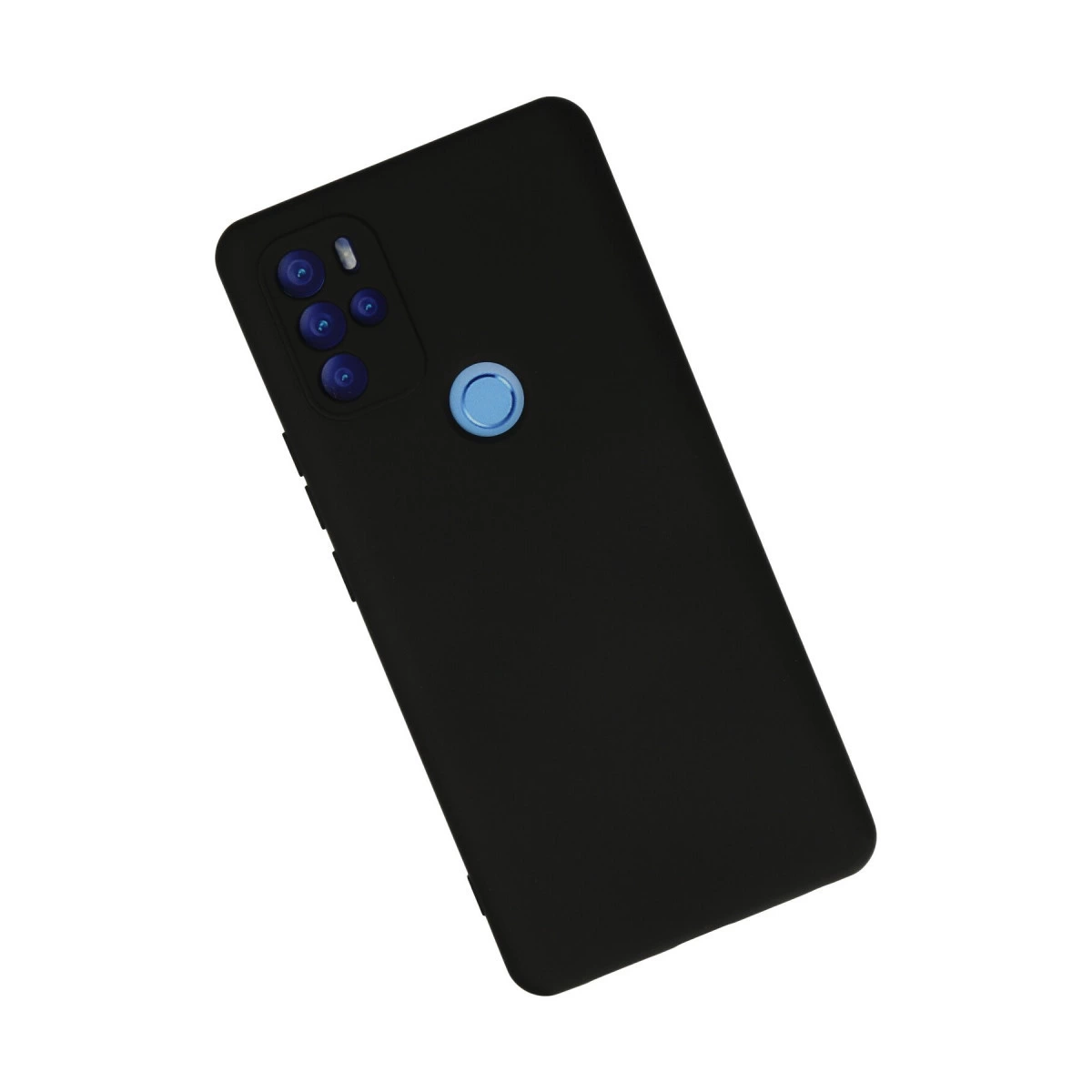 Mavi parmak izi sensörü ve kamera dizilimine sahip siyah akıllı telefon.
