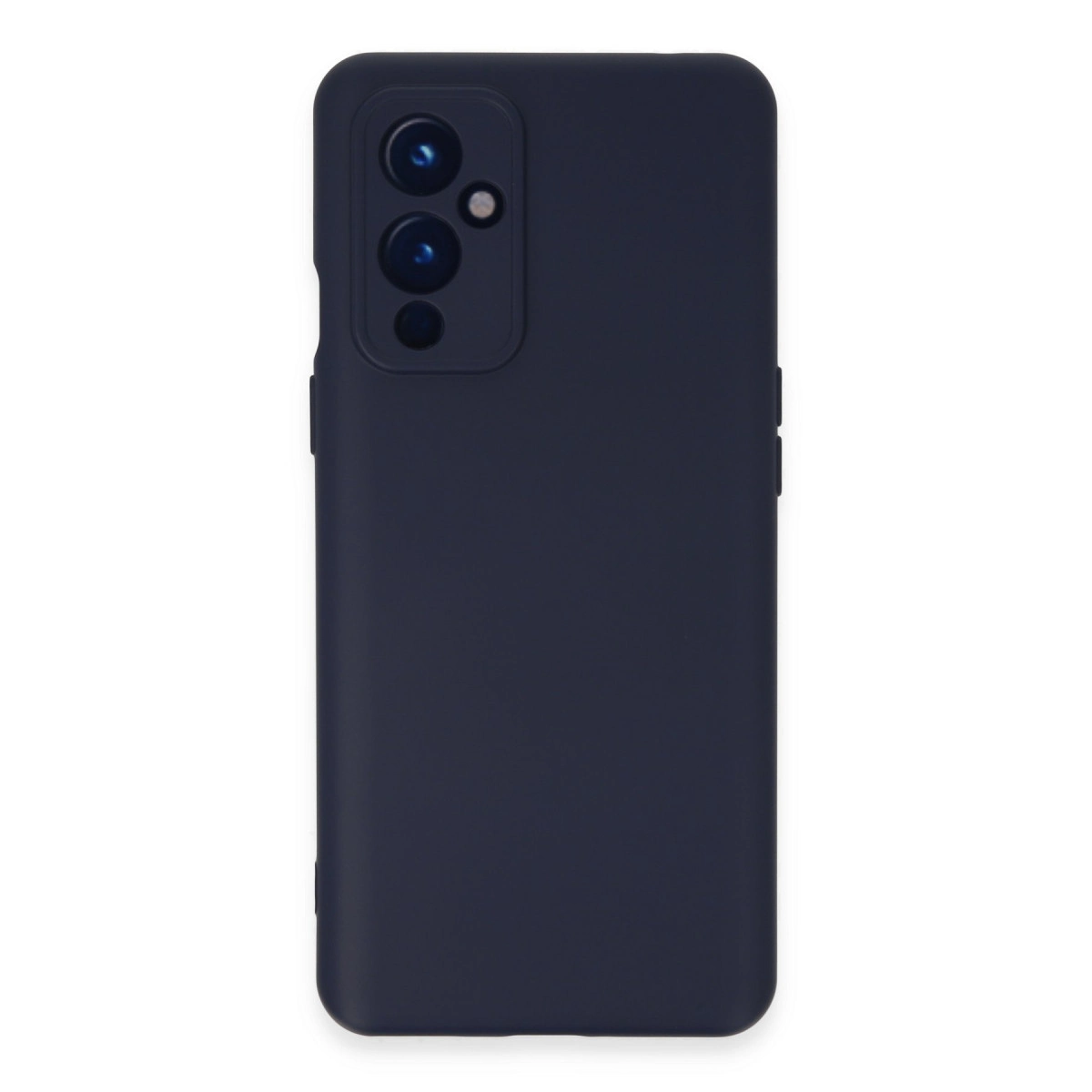 Arkada üçlü kamera modülü bulunan lacivert telefon kılıfı.
