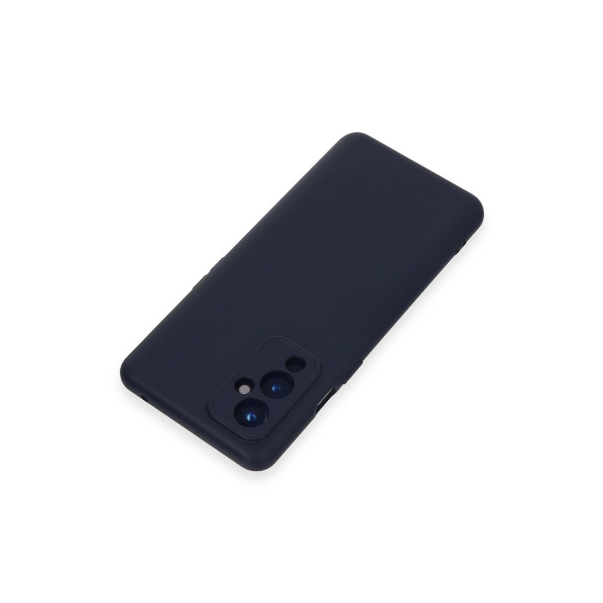 Kamera kesimli lacivert telefon kılıfı, beyaz zeminde.