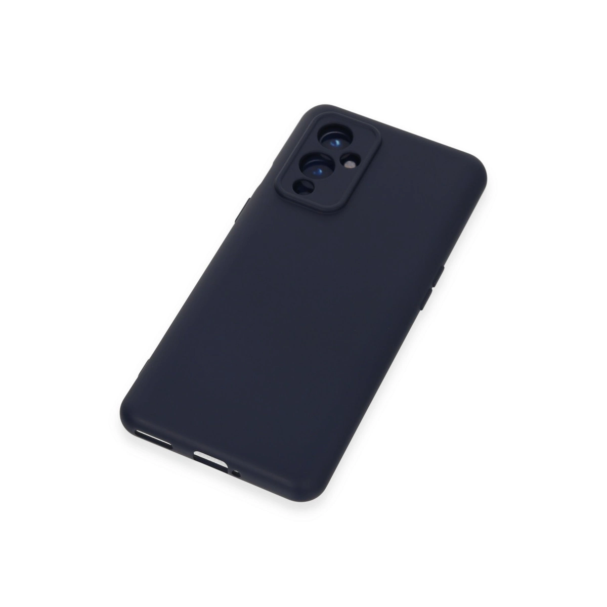 Kamera modüllü lacivert telefon kılıfı, beyaz zeminde.