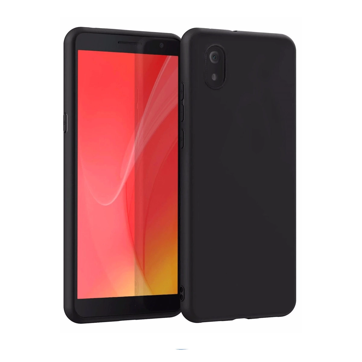 Kırmızı ve sarı duvar kağıdı olan siyah bir akıllı telefon.
