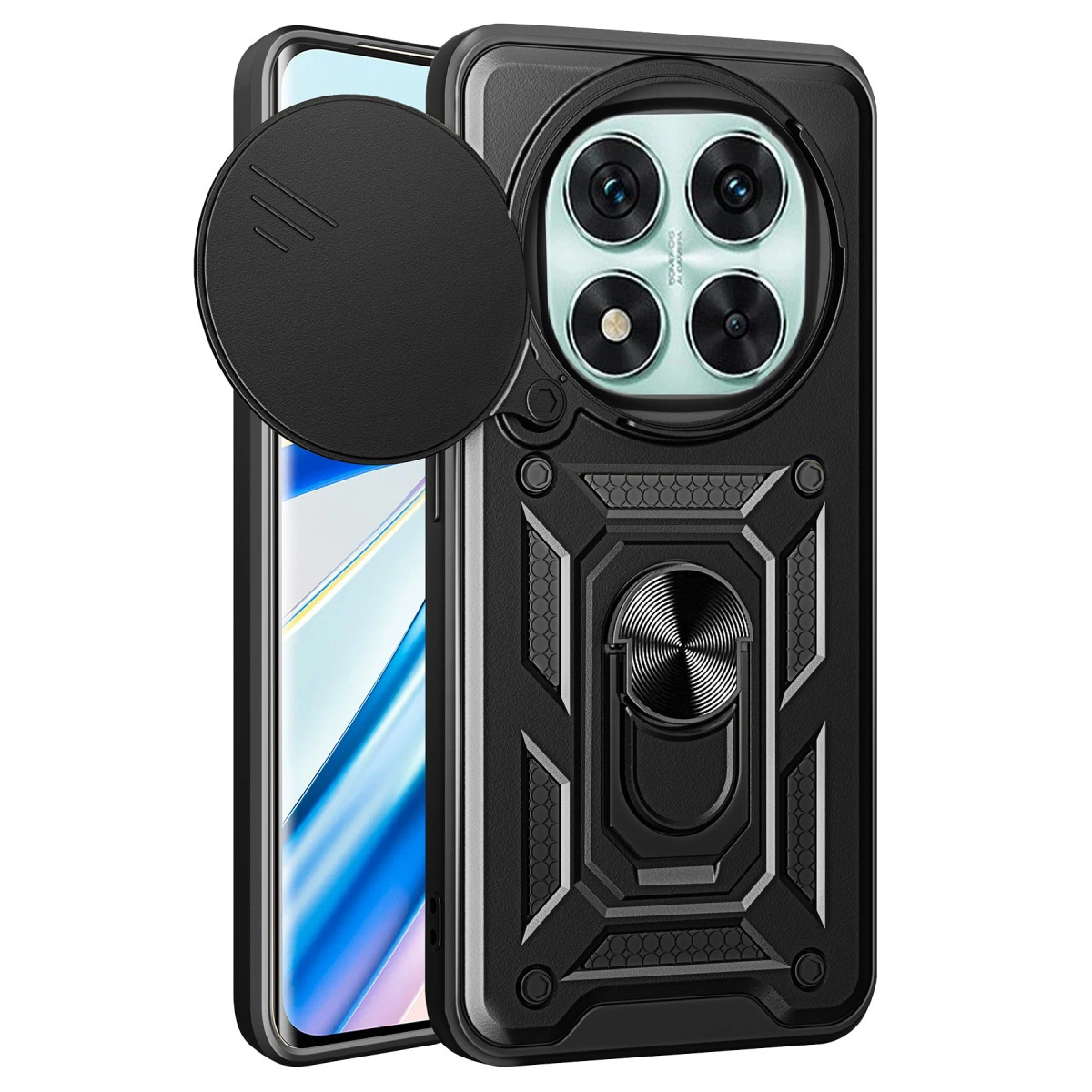NEWFACE Xiaomi Redmi Note 14 Pro 5G Uyumlu Pars Lens Yüzüklü Silikon Telefon Kılıfı Siyah