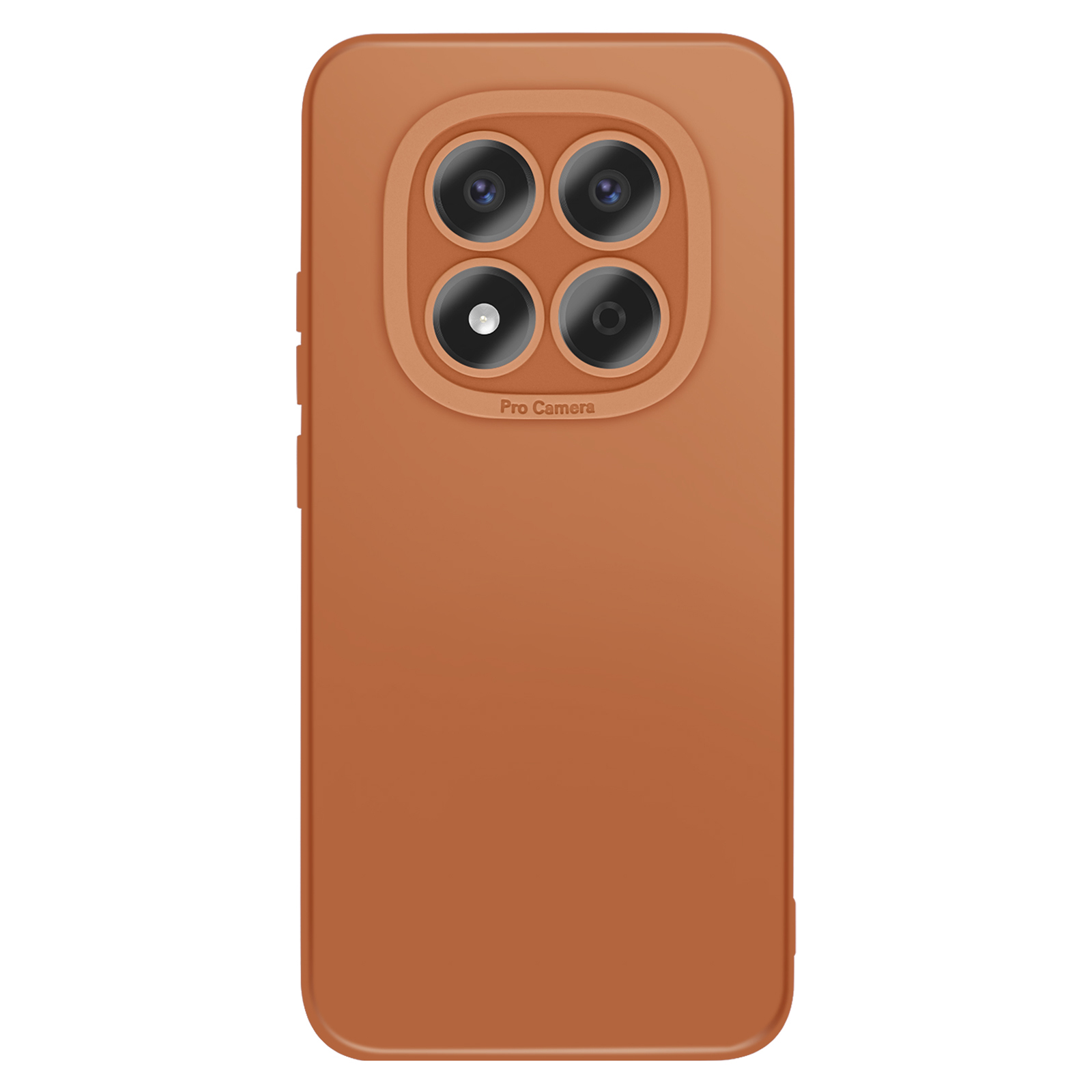 Arrière d'un smartphone orange avec quatre caméras et inscription « Pro Camera ».