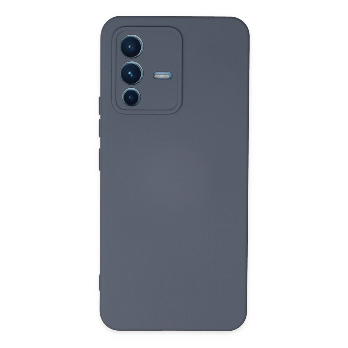 Arkasında üç kamera lensi ve flaşı bulunan koyu gri telefon kılıfı.