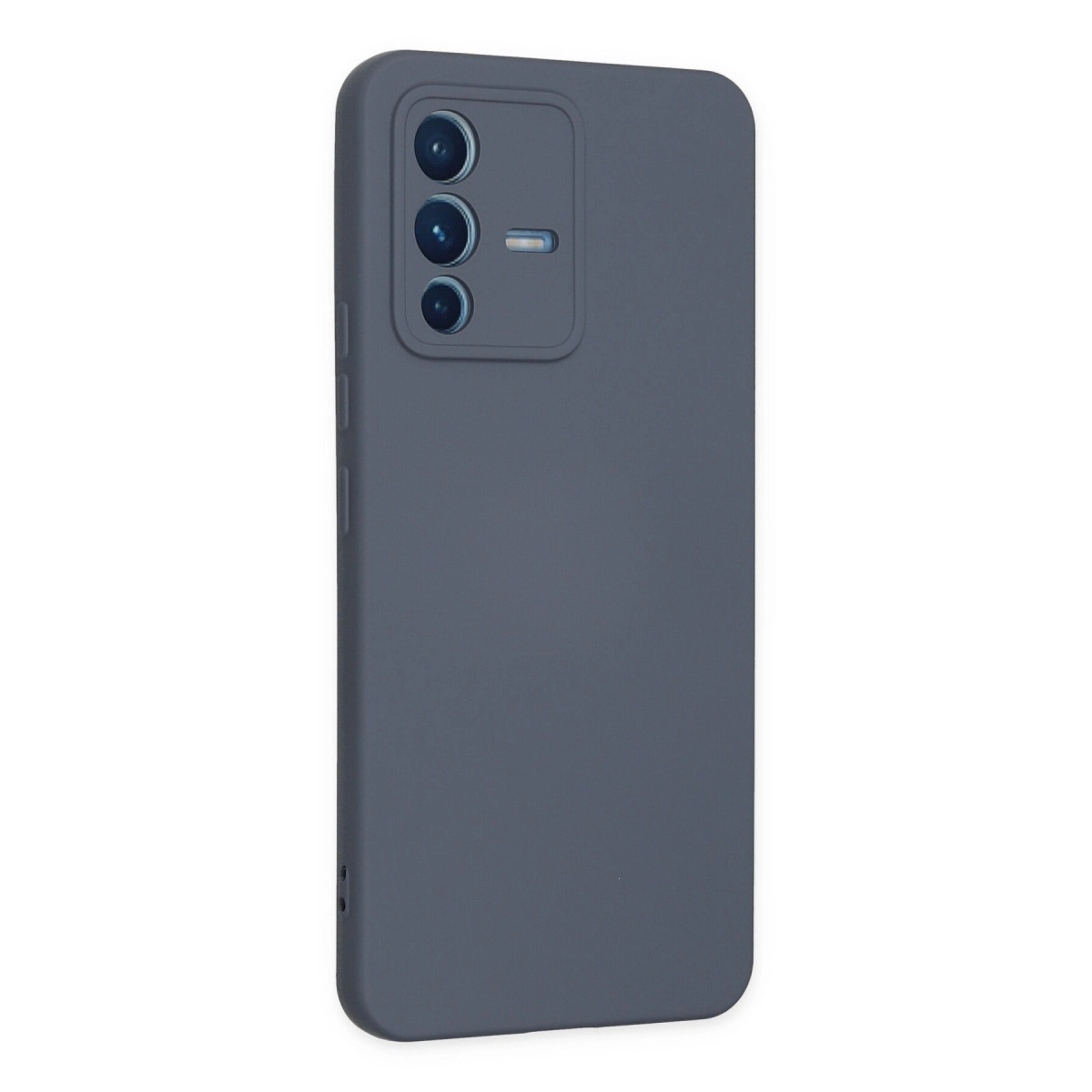 Üç kamera lensli ve flaşlı gri telefon kılıfı.