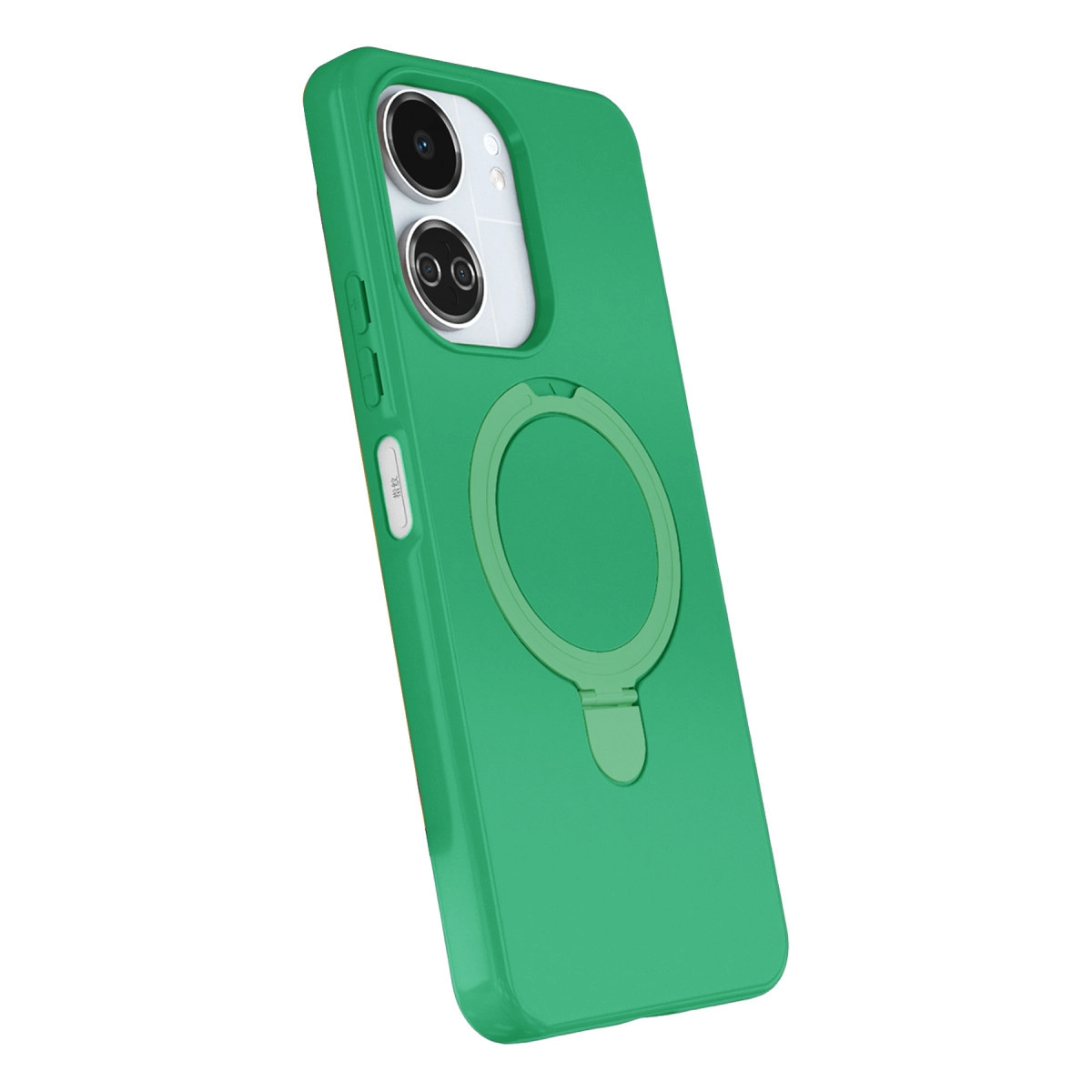 Halka tutuculu ve kamera yuvalı yeşil telefon kılıfı.