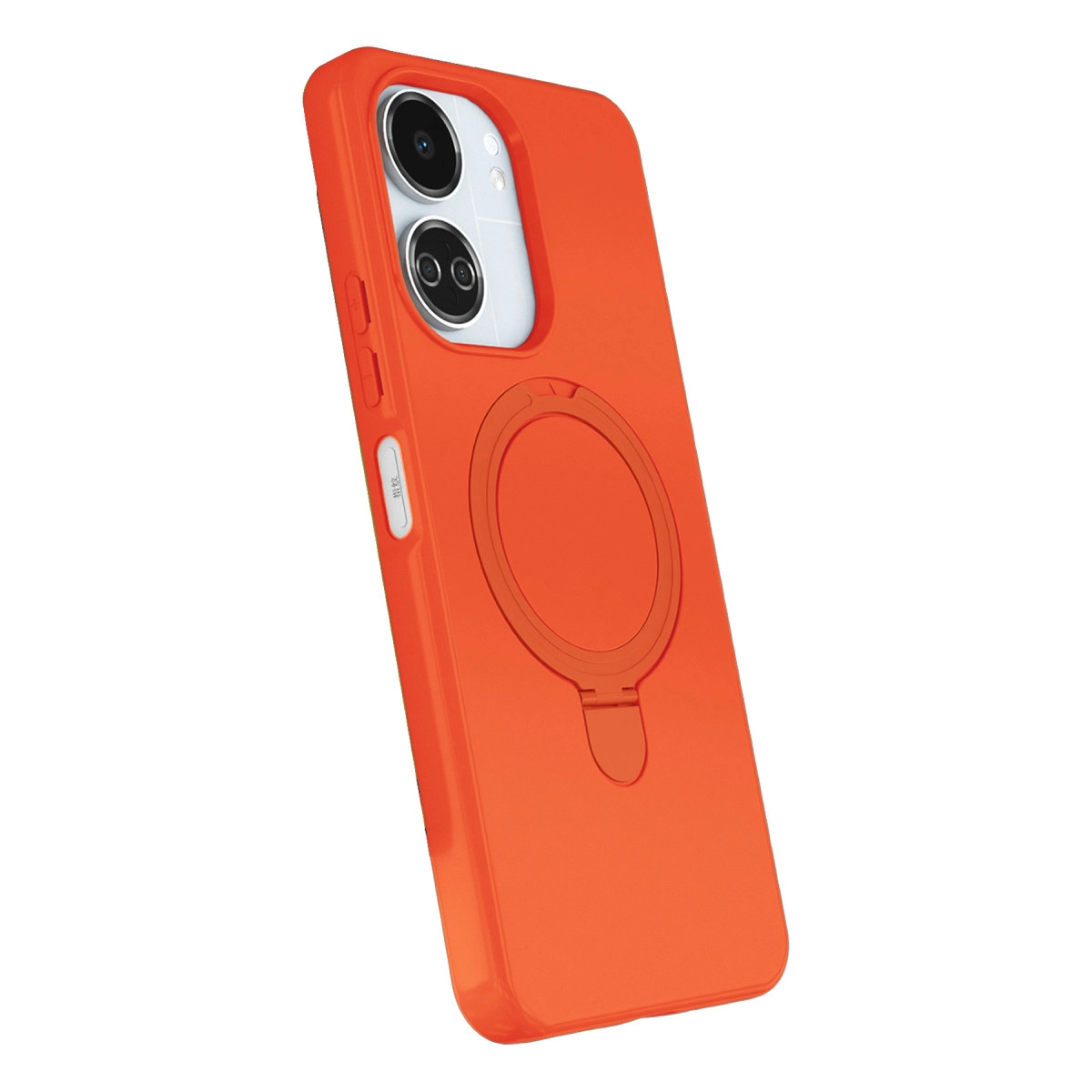 Entegre halka tutuculu ve kamera alanlı turuncu telefon kılıfı.