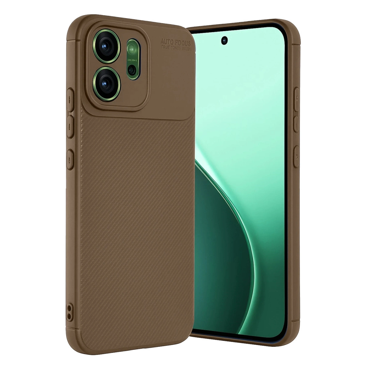 NEWFACE Oppo Reno 14 Uyumlu Auto Focus Karbon Kapak Telefon Kılıfı Kahverengi