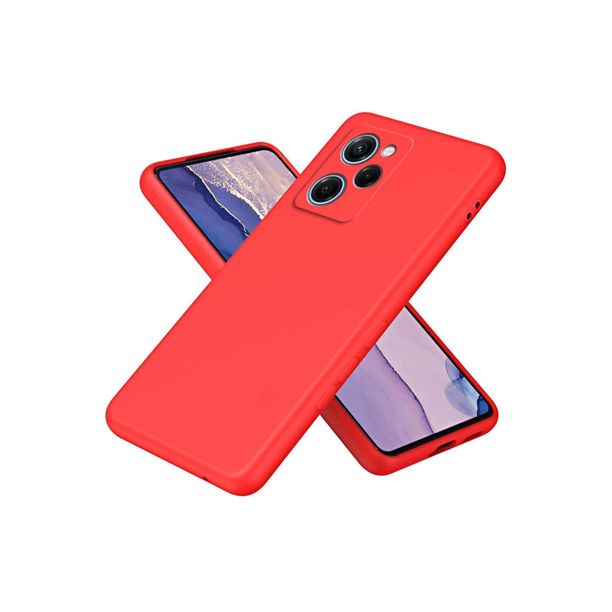 Kamera modüllü iki kırmızı telefon kılıfı üst üste.