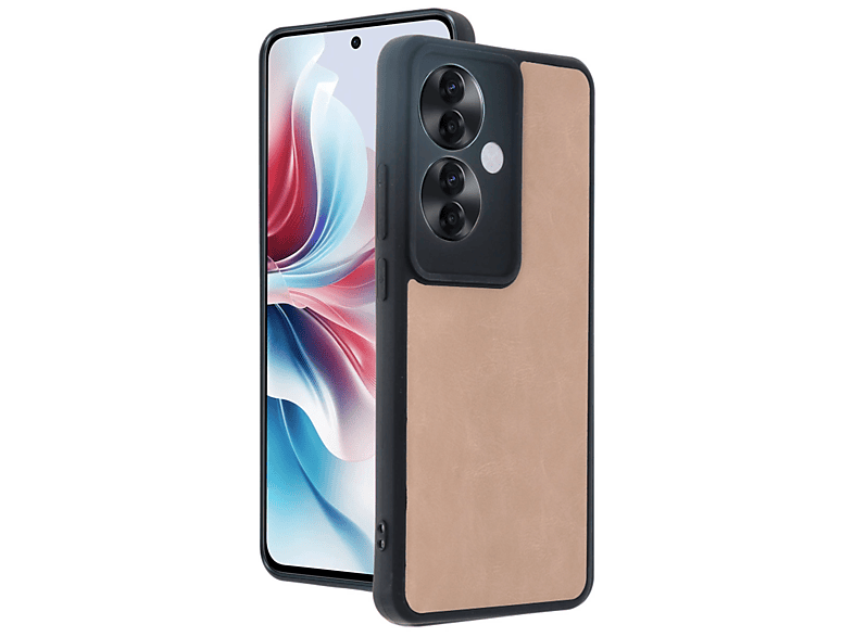 NEWFACE Oppo Reno 11F Uyumlu Aras Deri Kapak Telefon Kılıfı Pudra