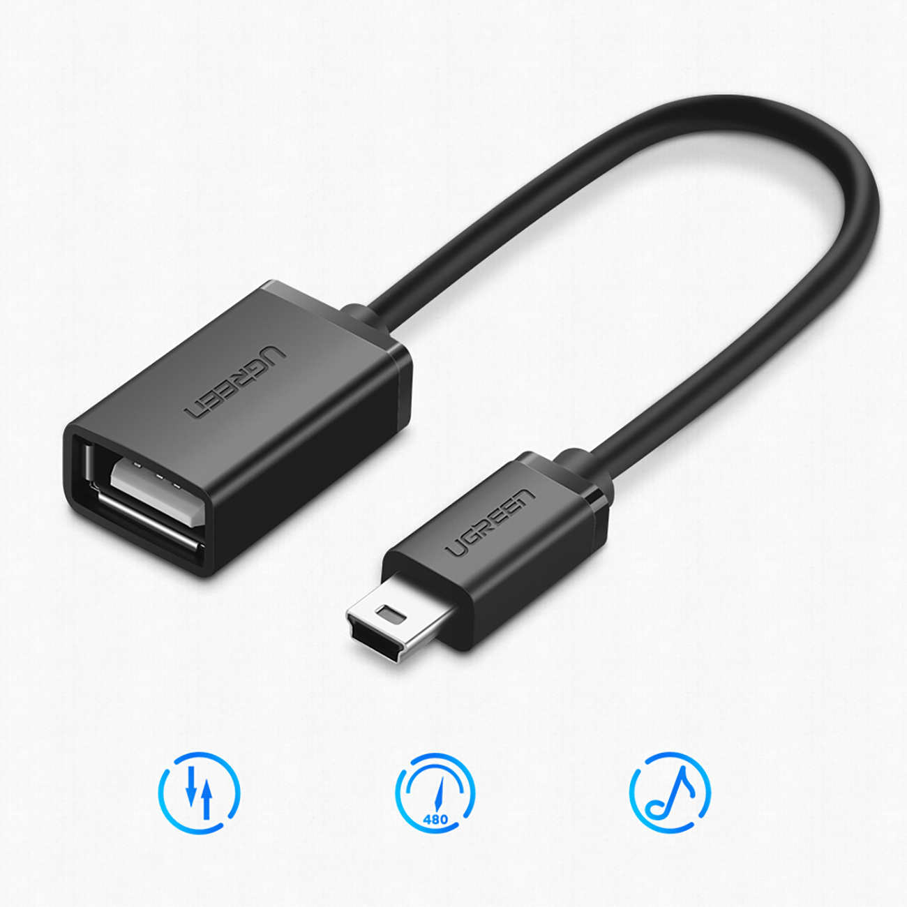 Czarny kabel USB OTG z żeńskim portem USB-A i męskim złączem Micro USB.