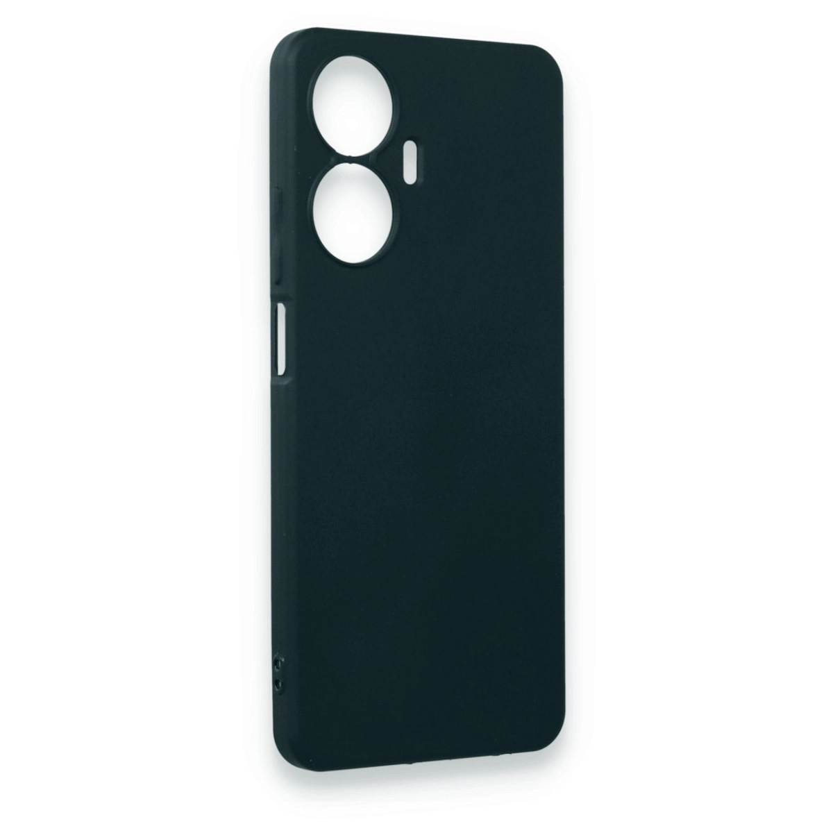 Koyu gri telefon kılıfı, kamera lensleri ve flaş için kesikler.