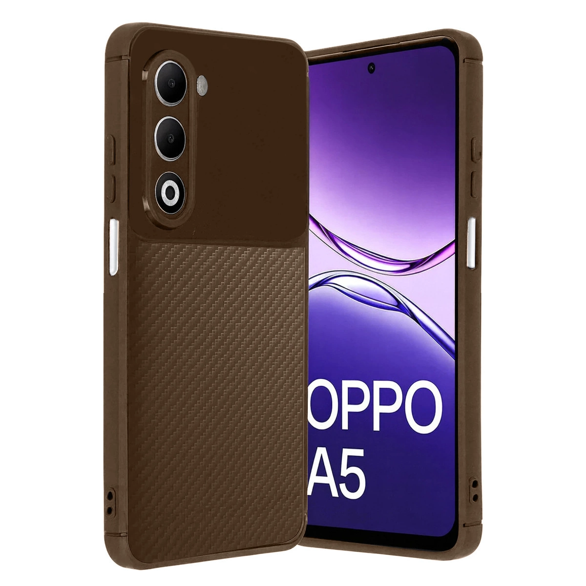 NEWFACE Oppo A5 4G Uyumlu Auto Focus Karbon Kapak Telefon Kılıfı Kahverengi