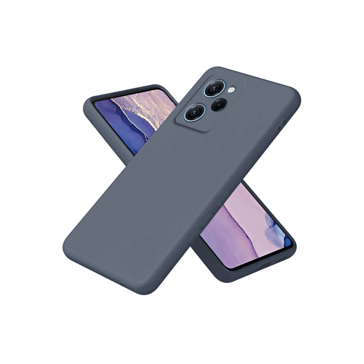 Kamera modüllü iki gri telefon kılıfı üst üste duruyor.