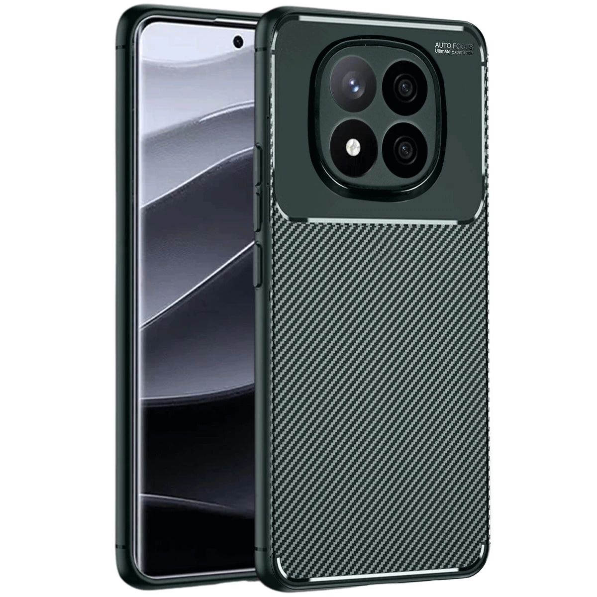 NEWFACE Xiaomi Redmi Note 14 Pro 4G Uyumlu Auto Focus Karbon Kapak Telefon Kılıfı Koyu Yeşil