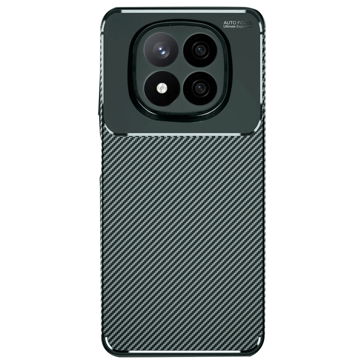 Dört kameralı, karbon fiber desenli akıllı telefonun arkası.