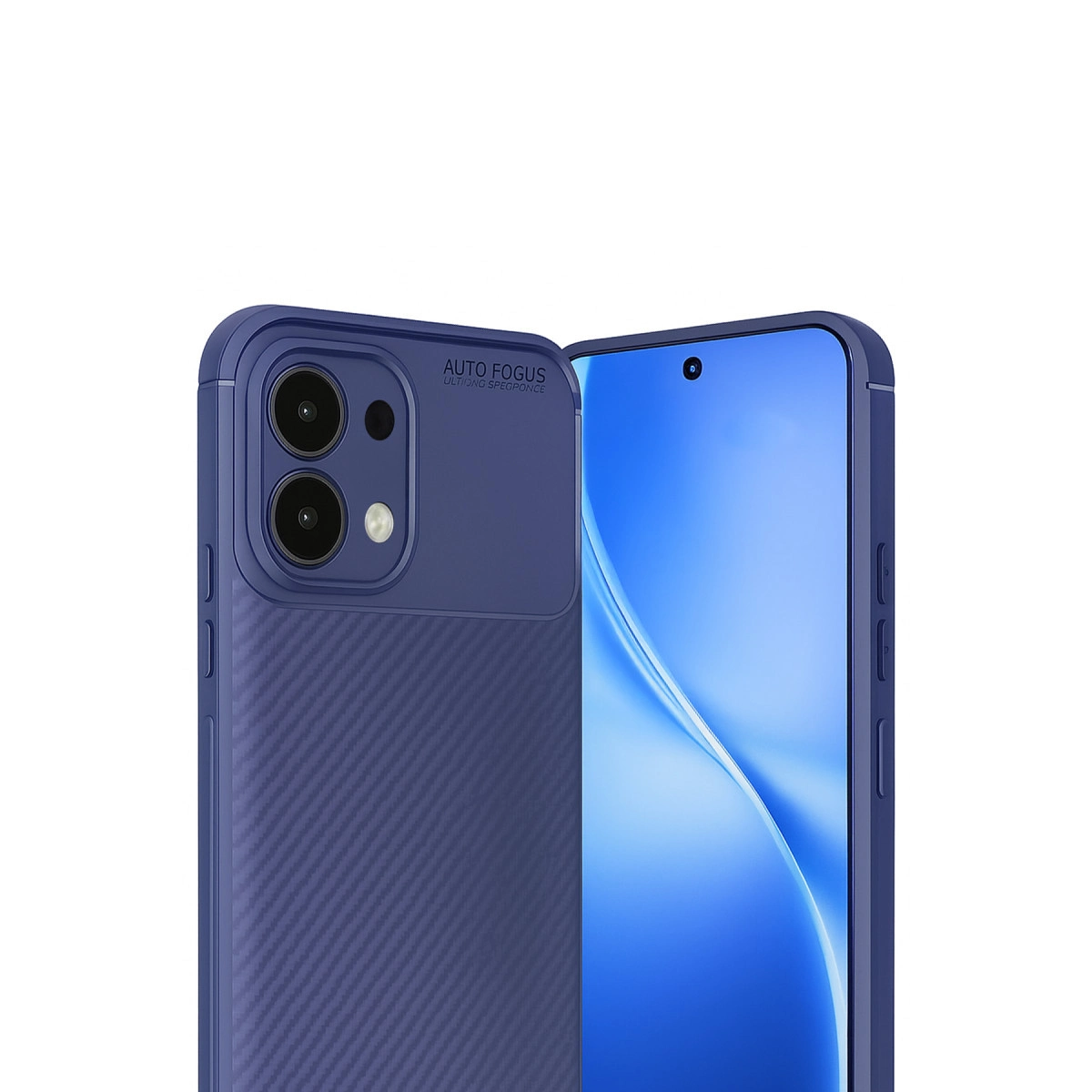 Desenli arkaya ve parlak ekrana sahip mavi telefon.