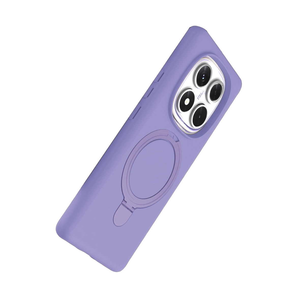 Halka tutuculu ve kamera kesimli mor telefon kılıfı, beyazda izole edilmiş.