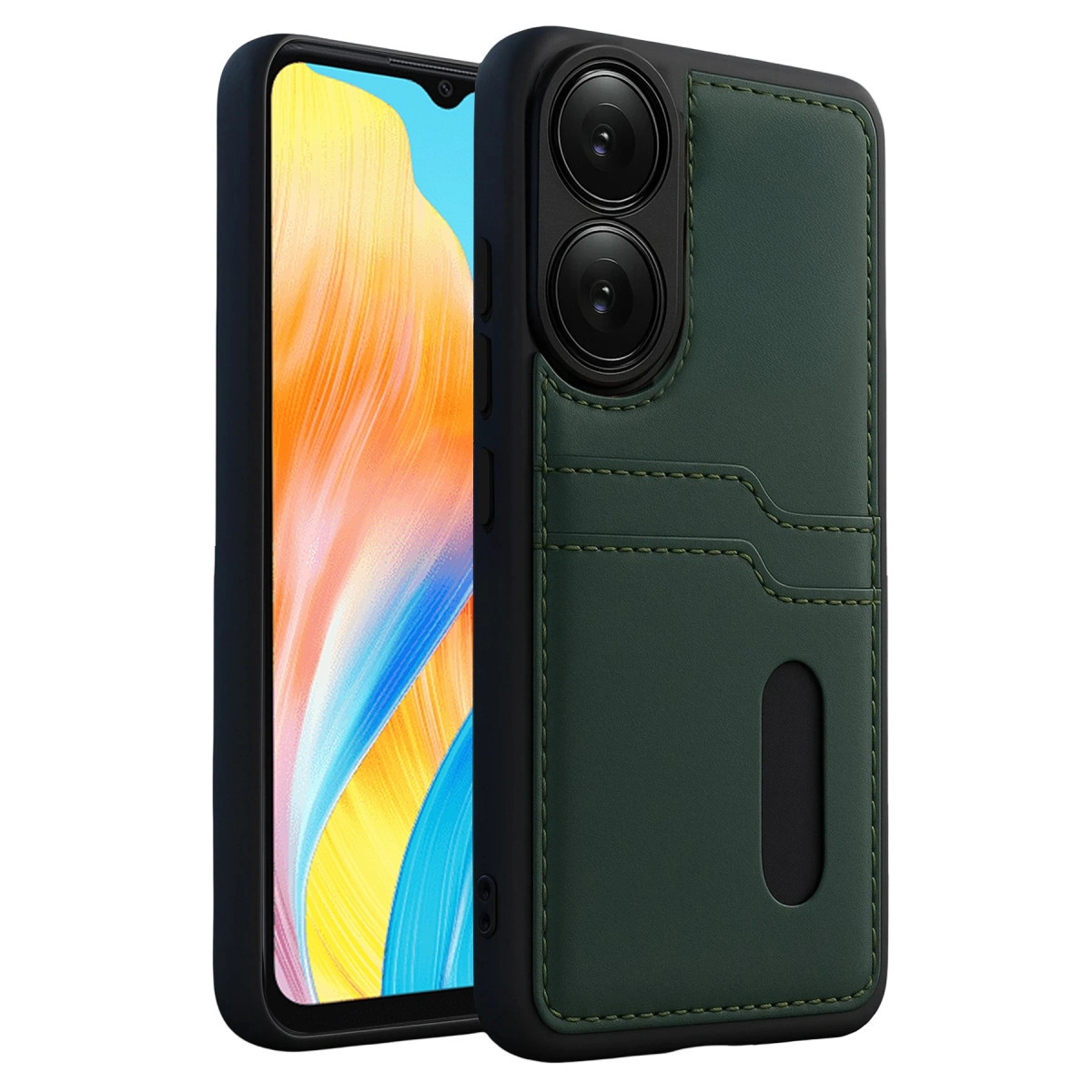 NEWFACE Oppo A38 Uyumlu Sara Kartvizitli Deri Telefon Kılıfı Yeşil