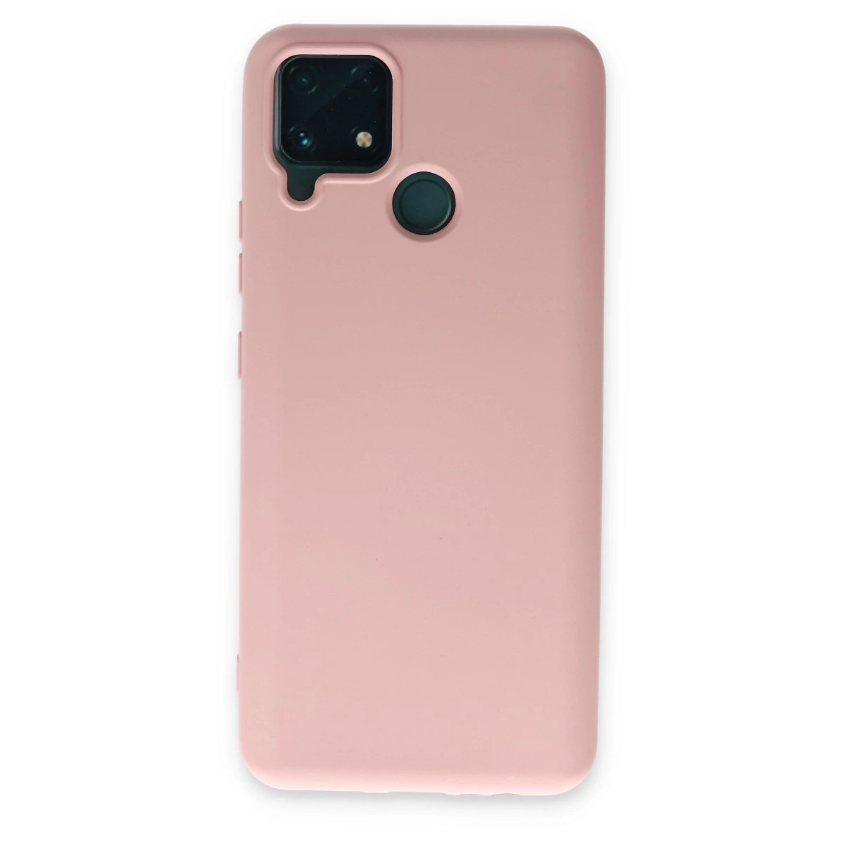 Kamera lensi ve parmak izi sensörü bulunan pembe telefon kılıfı.