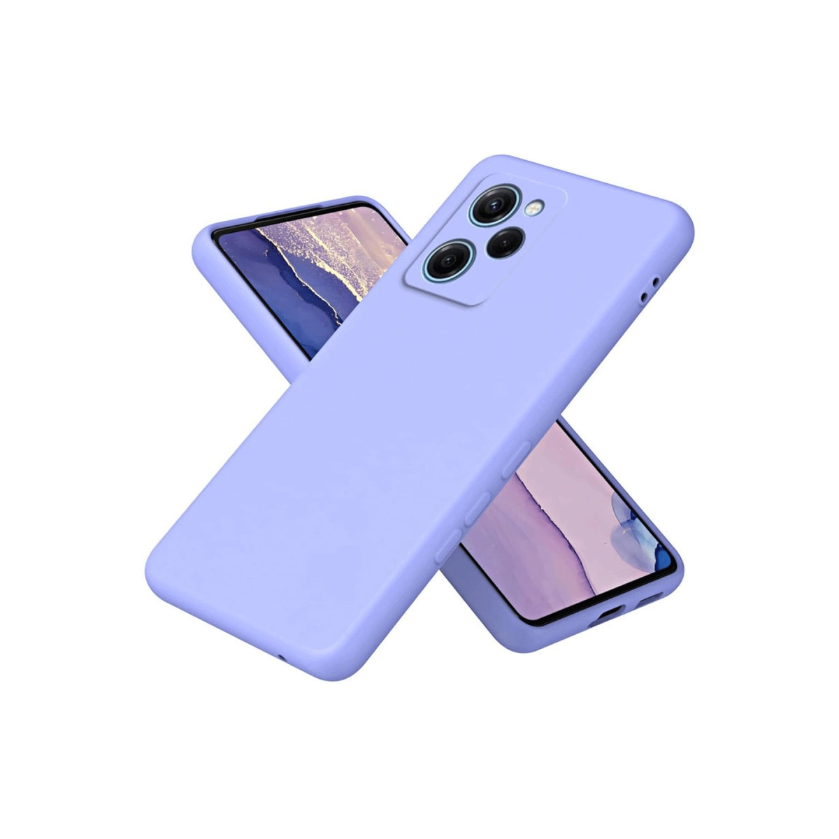 Kamera modüllü iki mor telefon kılıfı üst üste duruyor.