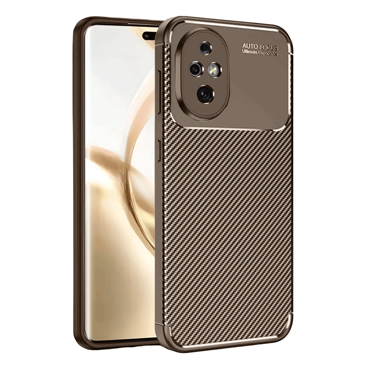 NEWFACE Honor 200 Uyumlu Auto Focus Karbon Kapak Telefon Kılıfı Kahverengi