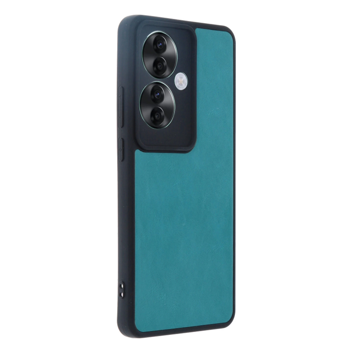 Siyah kamera modülüne sahip, teal rengi telefon kılıfının arkası.