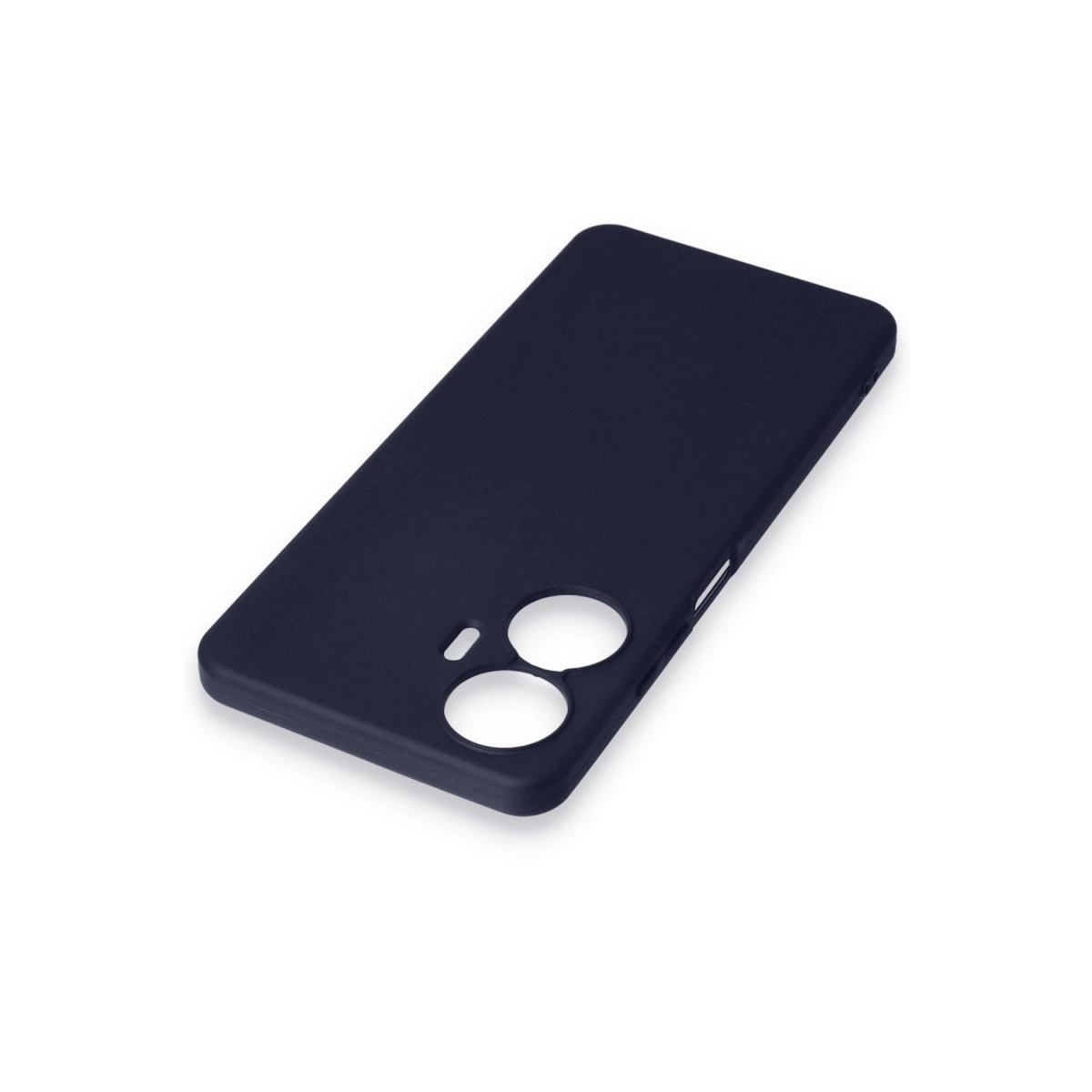 Kamera ve bağlantı noktaları için kesikli koyu mavi telefon kılıfı.