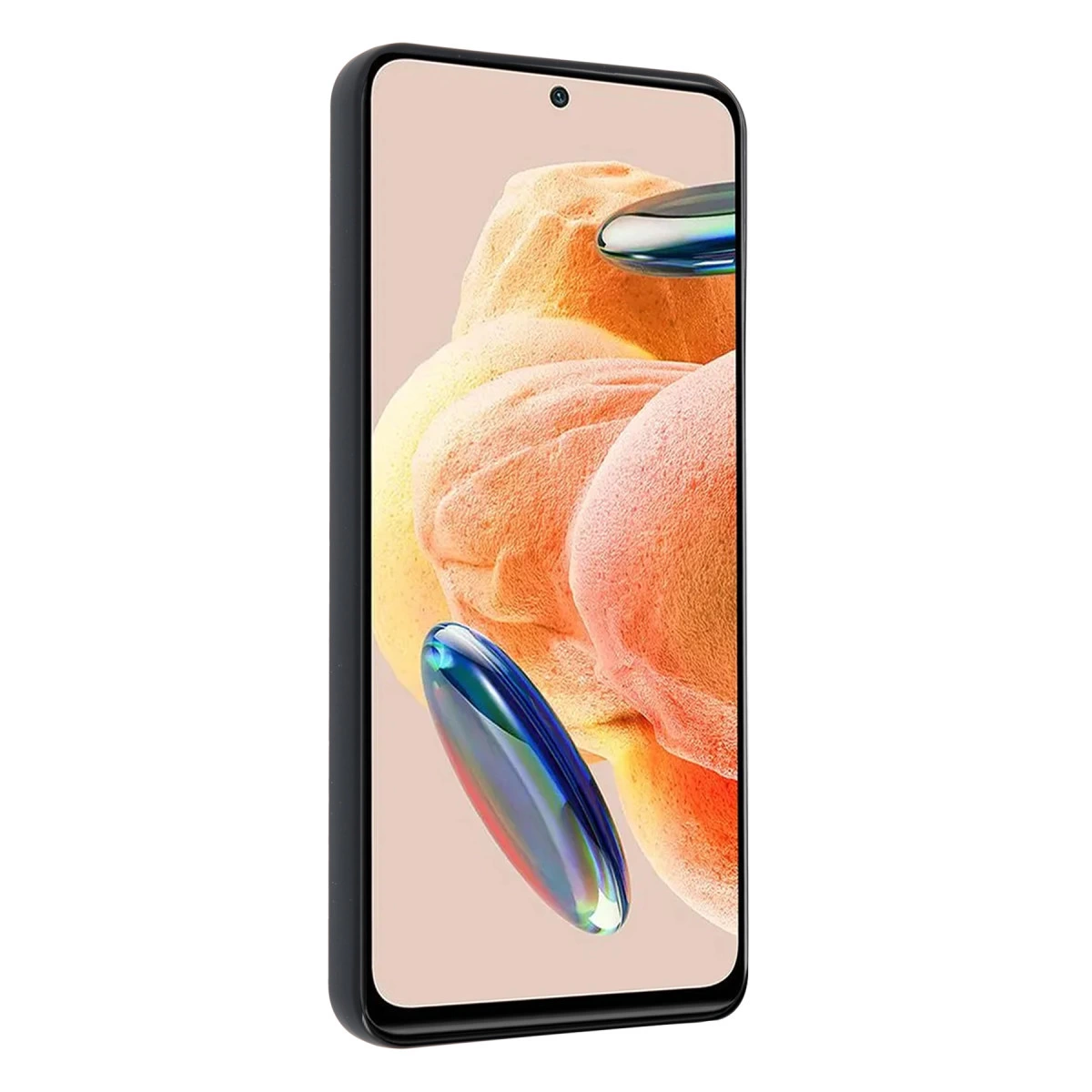 Soyut pastel duvar kağıdı ve parlak nesneler içeren siyah akıllı telefon.