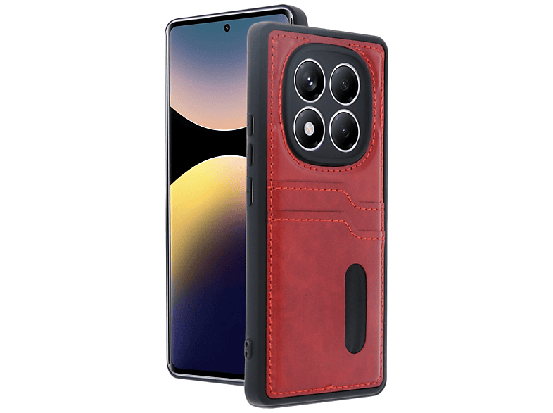 NEWFACE Xiaomi Redmi Note 14 Pro 5G Uyumlu Sara Kartvizitli Deri Uyumlu Telefon Kılıfı Kırmızı