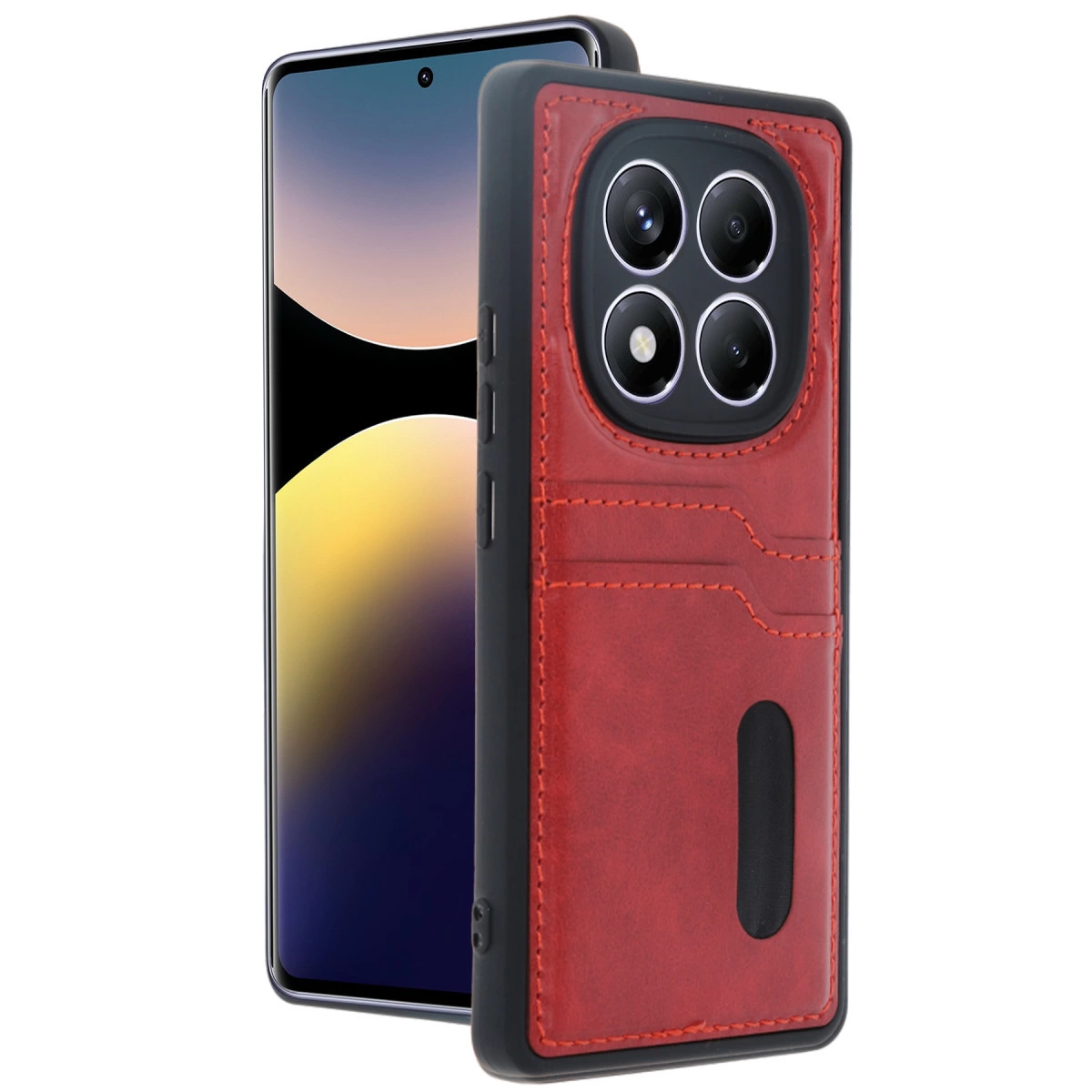 NEWFACE Xiaomi Redmi Note 14 Pro 4G Uyumlu Sara Kartvizitli Deri Telefon Kılıfı Kırmızı