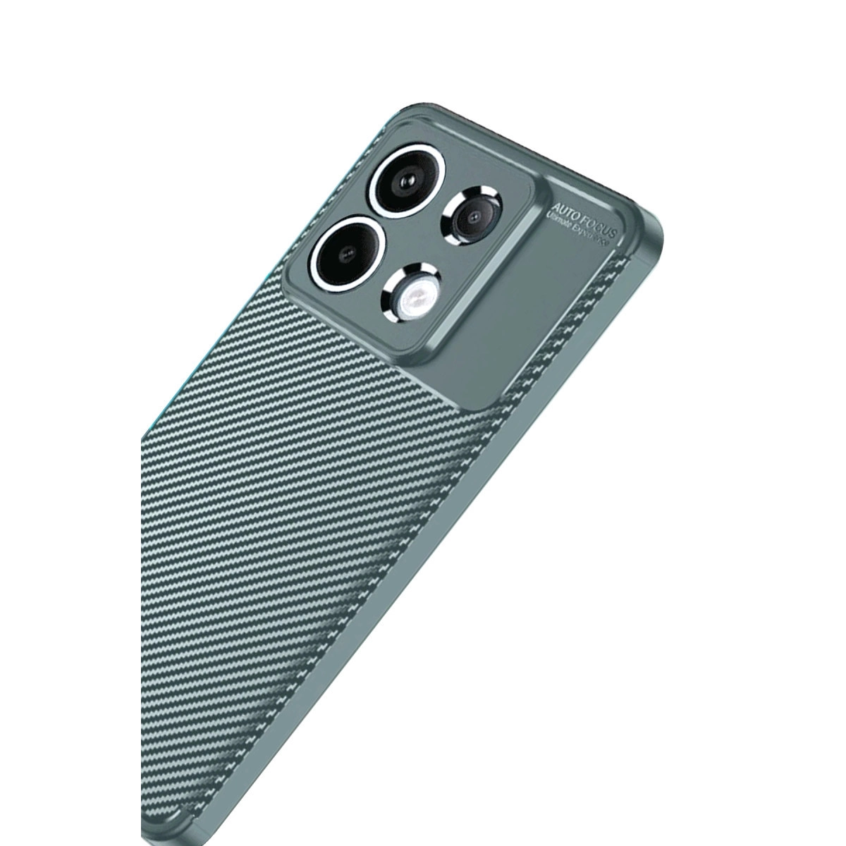 Karbon fiber desenli ve kamera modüllü gri telefon kılıfı.