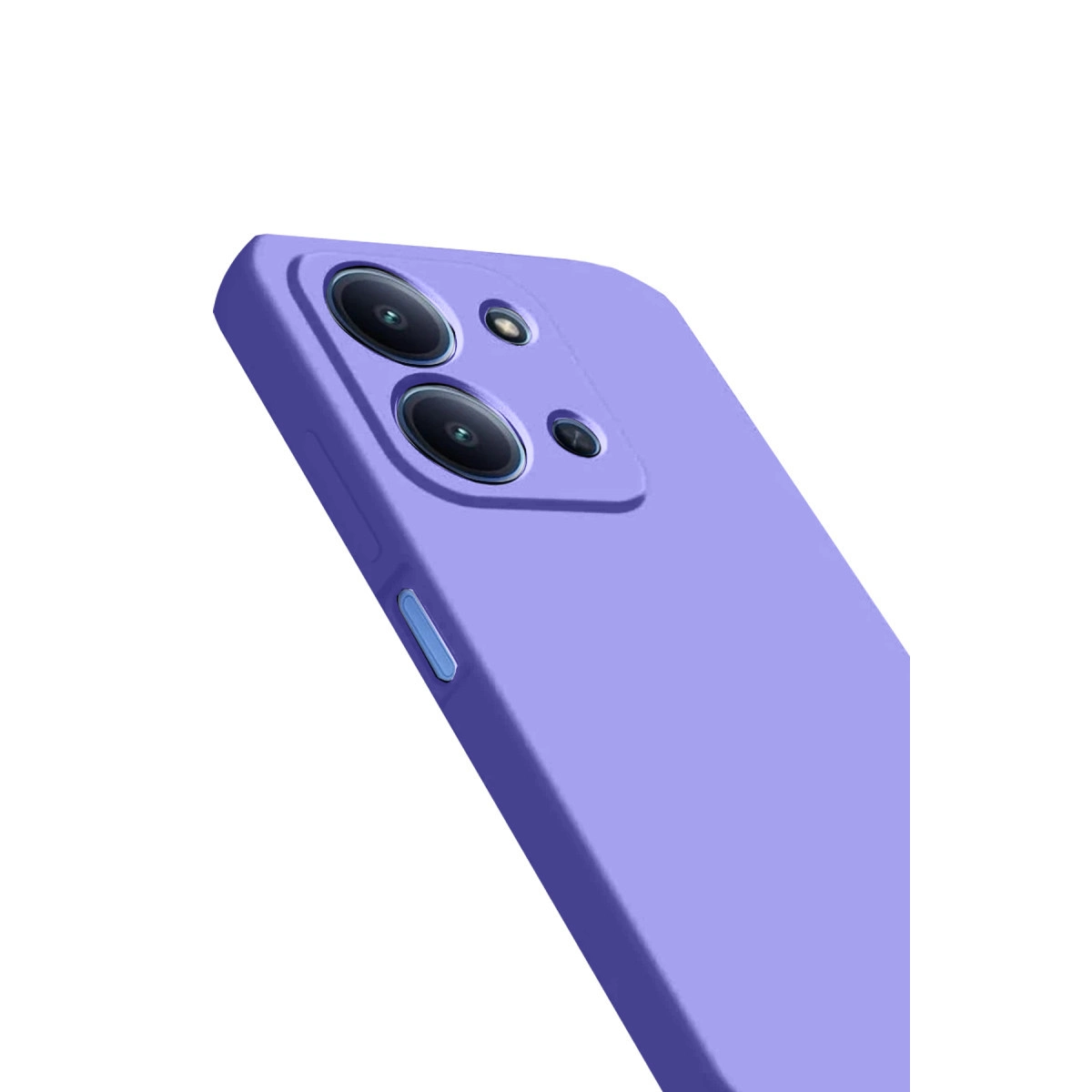 Mor telefon kılıfı, çoklu kamera lens sistemi. Beyaz arka plan.